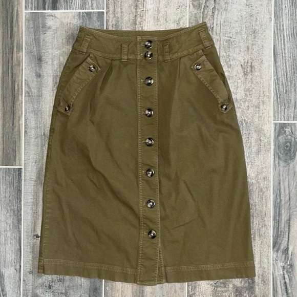 Madewell Olive Button-Front Midi Skirt - Picture 1 of 4